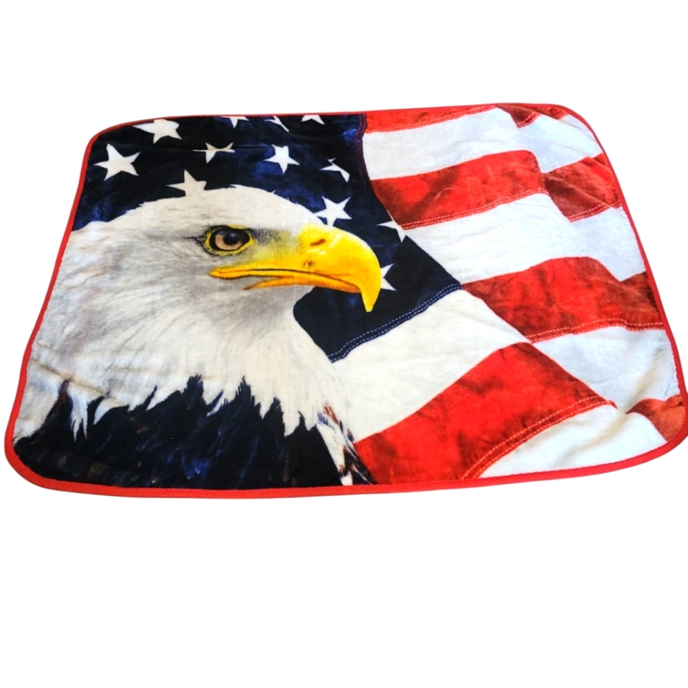 American Bald Eagle American Flag Patriotic Throw Blanket 46"x57"